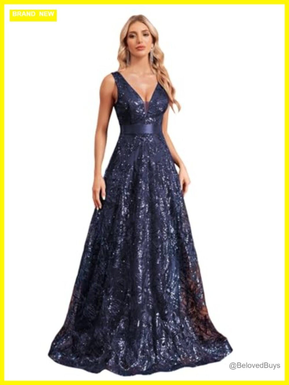 Sleeveless V-Neck A-Line Metallic Embroidered Floor Length Formal Gown